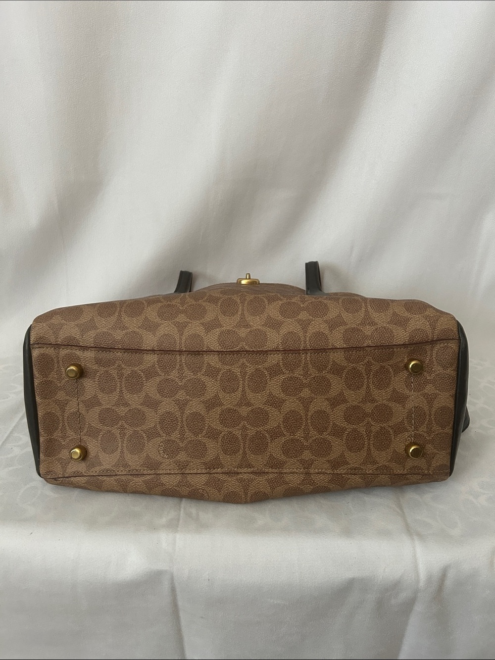 Coach Lora Color-block Tan/Rust Leather Signature Logo Carryall Tote Bag Purse 👜 - Picture 5 of 16